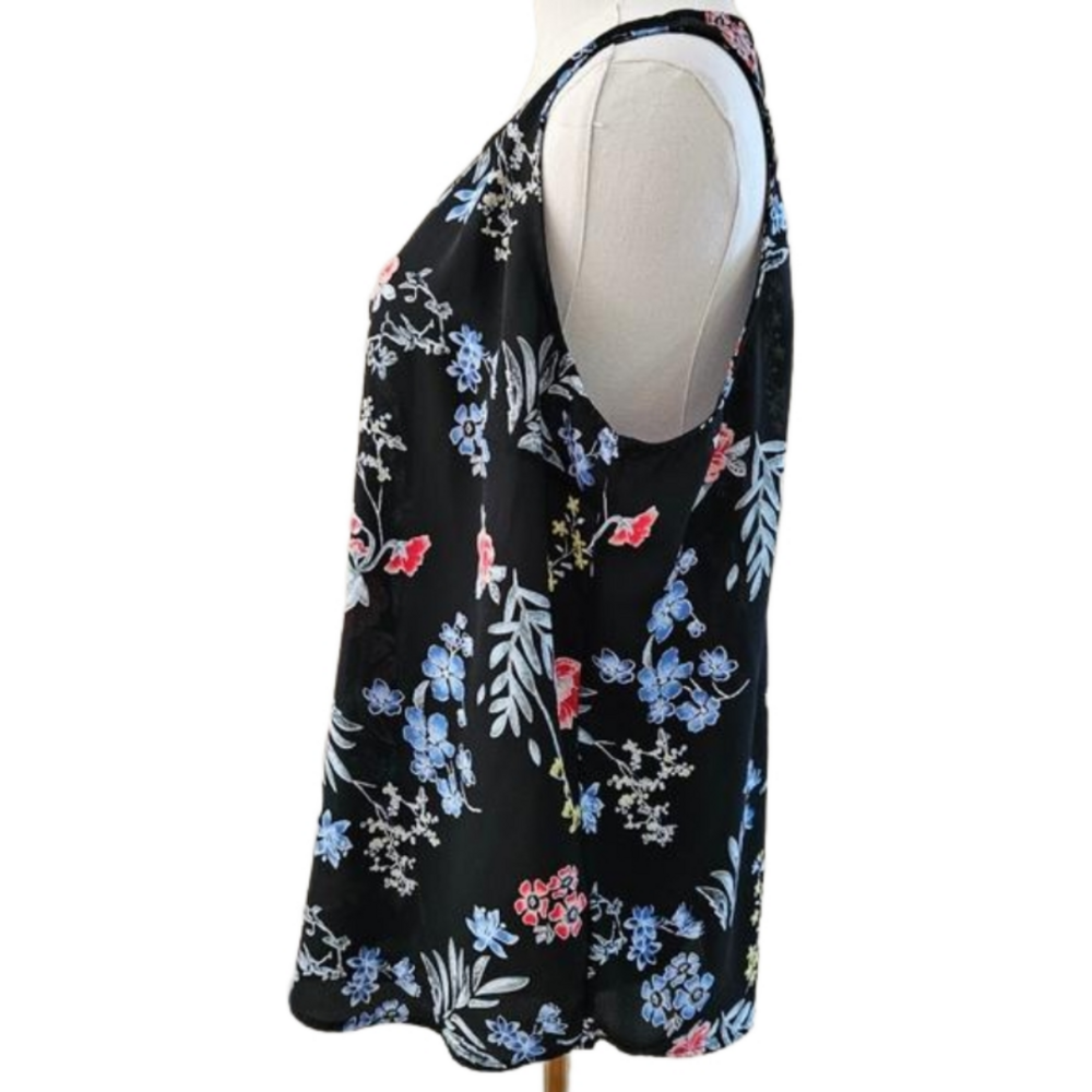 Jasmine & Juliana Black Floral Rear Buttondown Sleeveless Blouse-Size Large - Picture 2 of 5